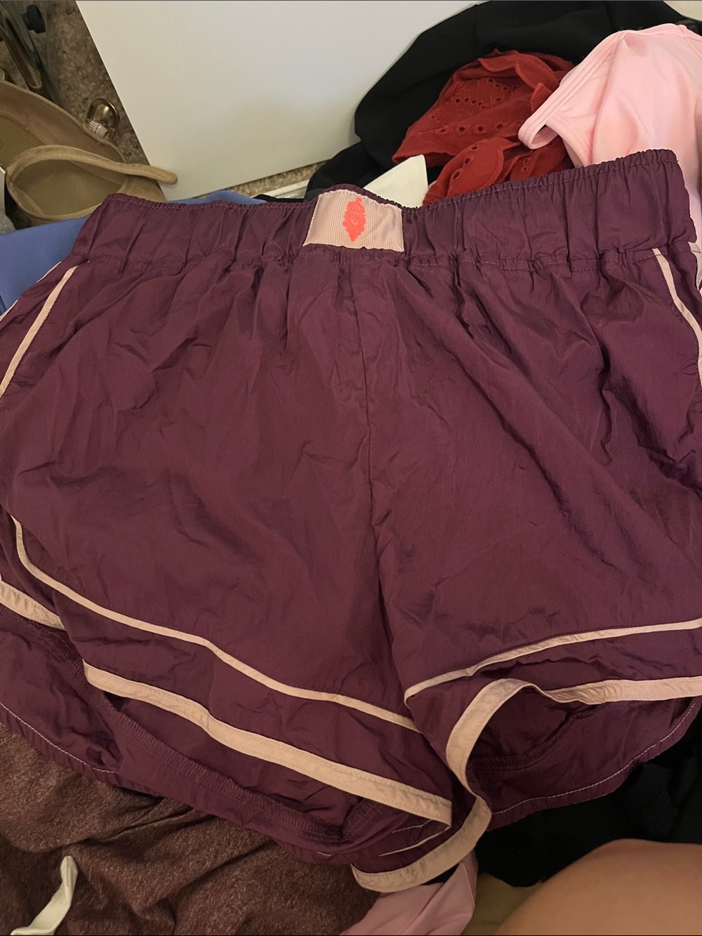 FP Movement by Free People Plum Athletic Shorts with Light Pink Trim